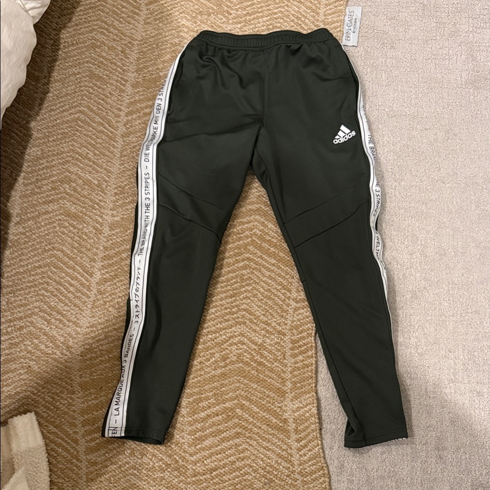 Adidas Men's Dark Green Joggers with White Accents